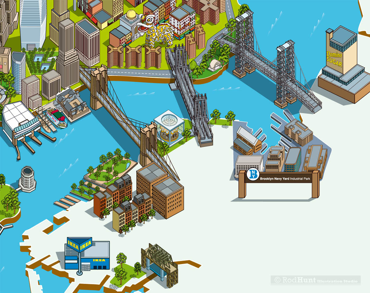 Visit New York City Map Illustration for tourism visitors guide