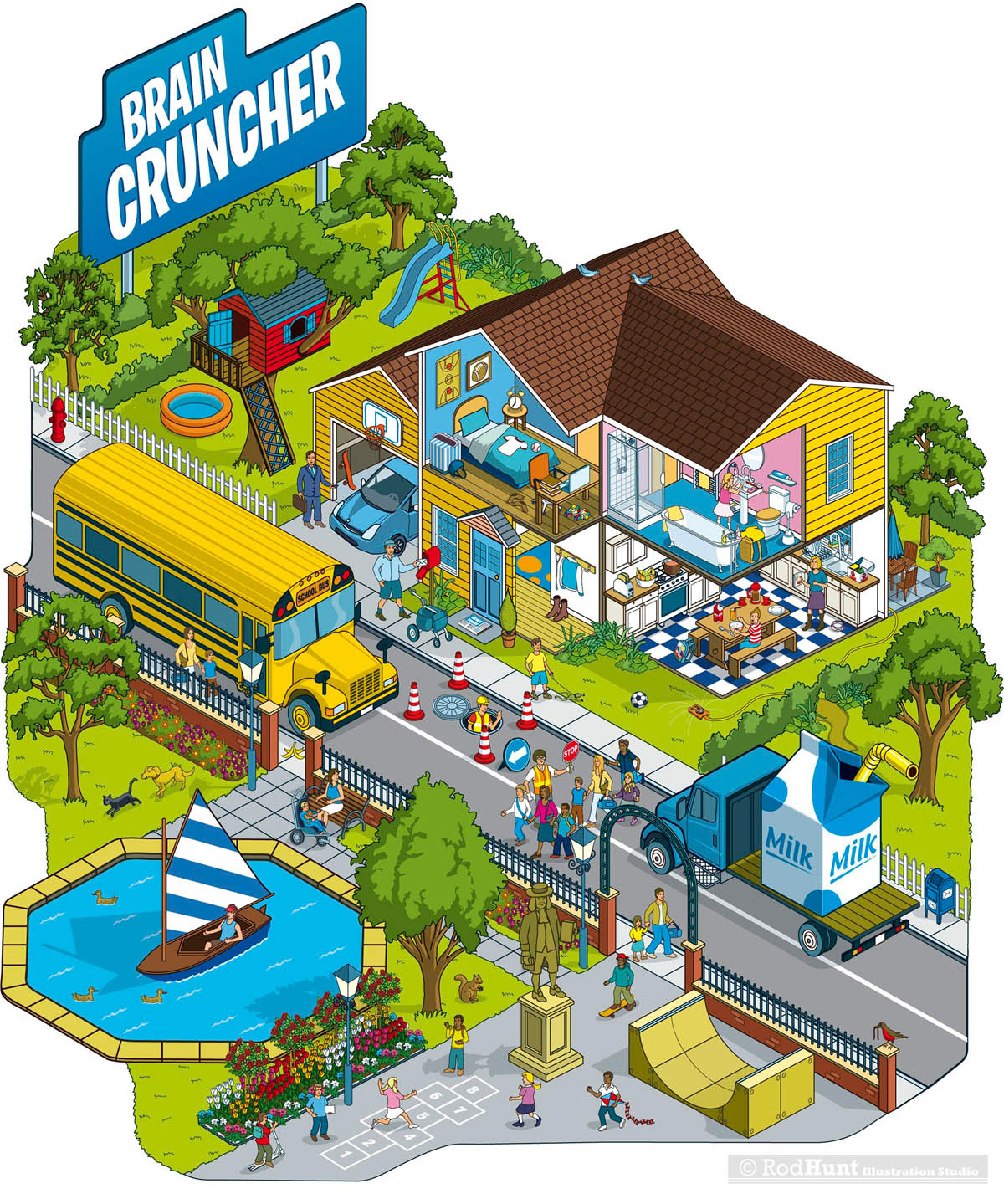 Isometric Search and Find Game Illustrations for Quaker Life cereal packaging