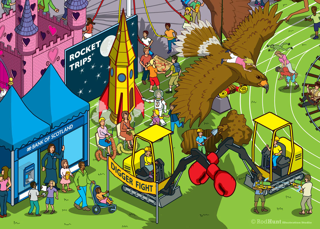 Fun and detailed search and find children's illustrations