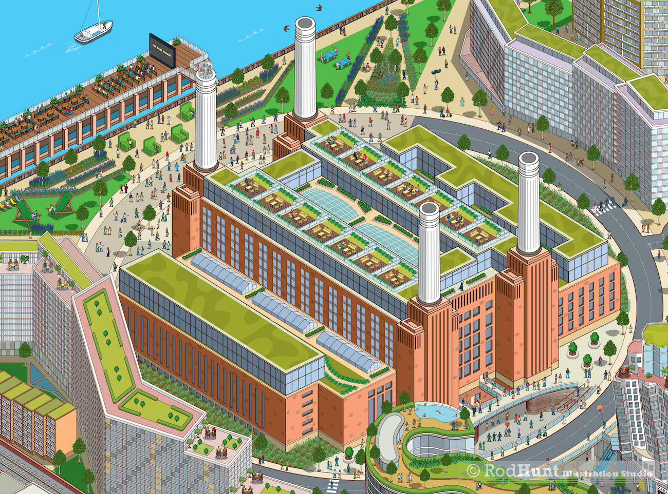 Isometric Birds eye view of Battersea Power Station Development City Map Illustration - The Power Station