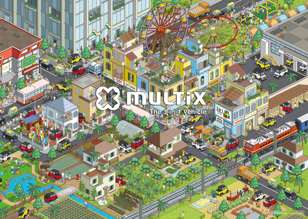 Pixel Art Cityscape of an Indian city and villages 