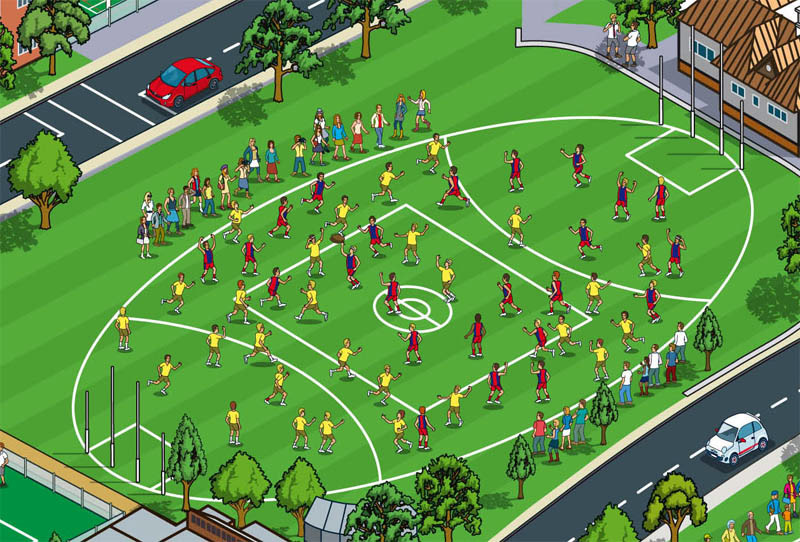 Detailed map illustration showing the full school campus