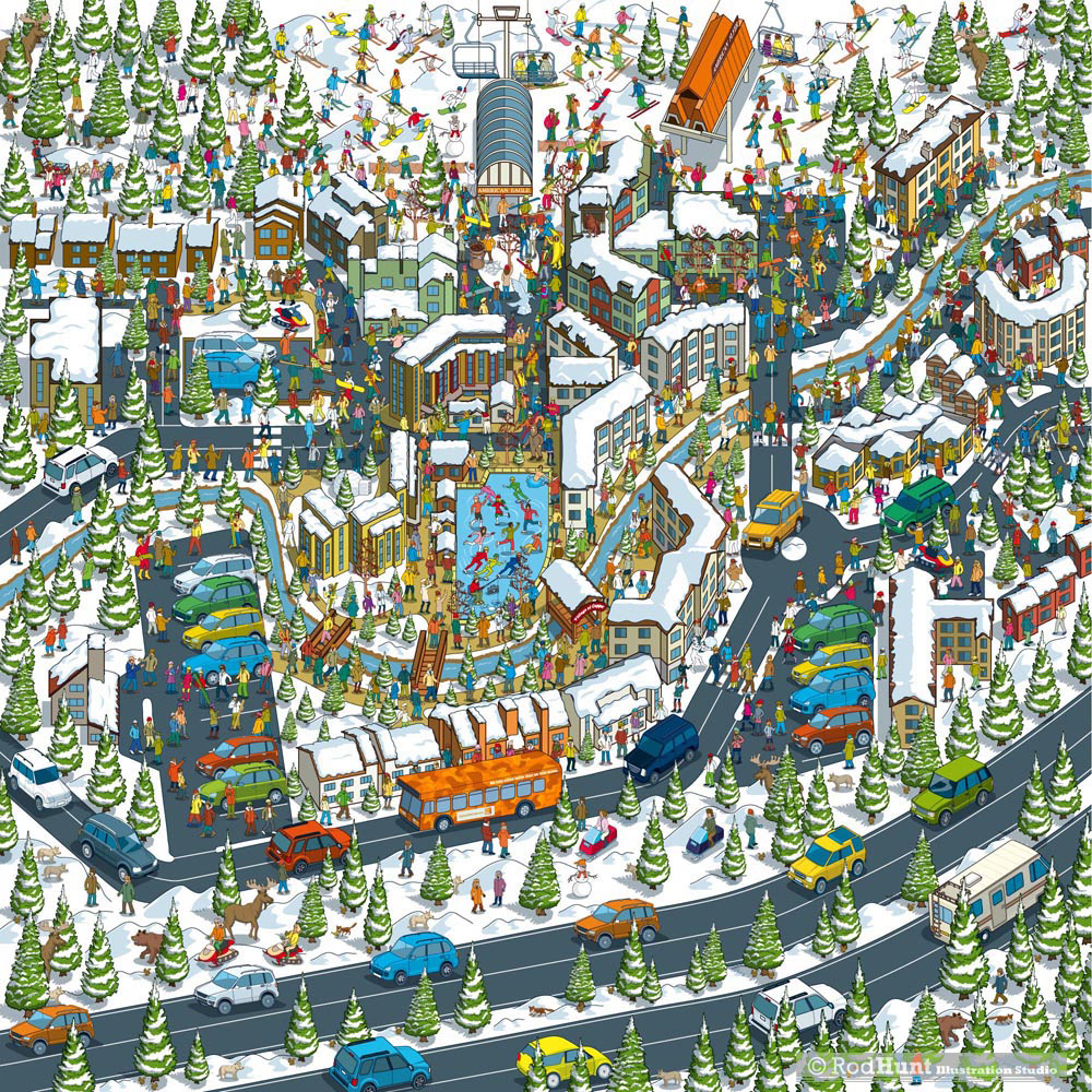 Ski Resort Map Illustrator - Highly detailed ski resort map illustration of Copper Mountain Resort in Colorado, used in the Campure The Cube Advertising Campaign for FirstBank