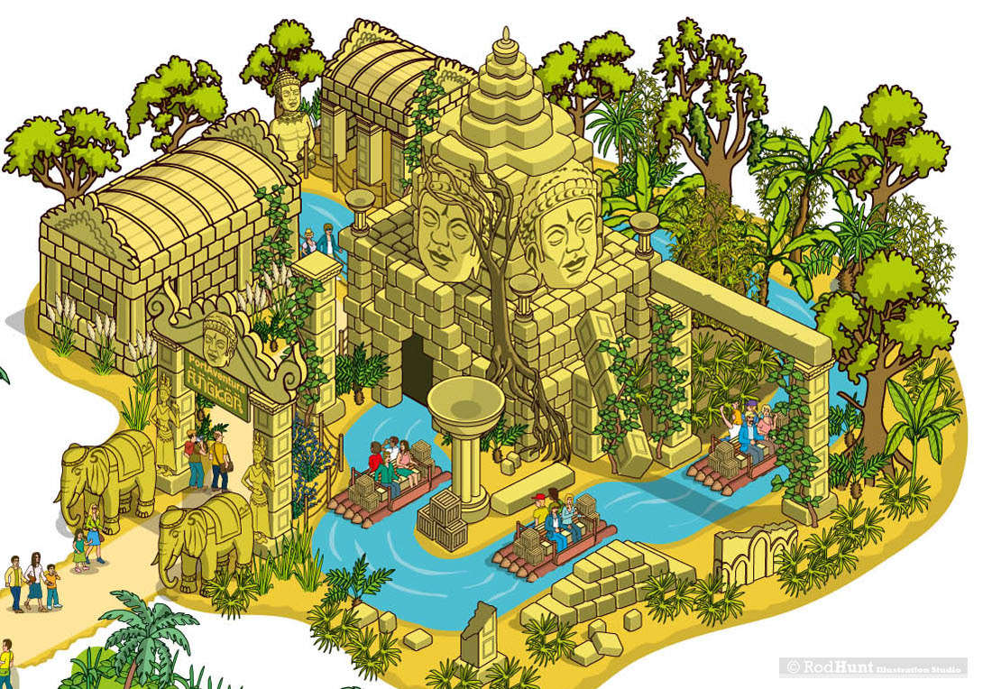 Illustrated jungle ride at theme park attraction
