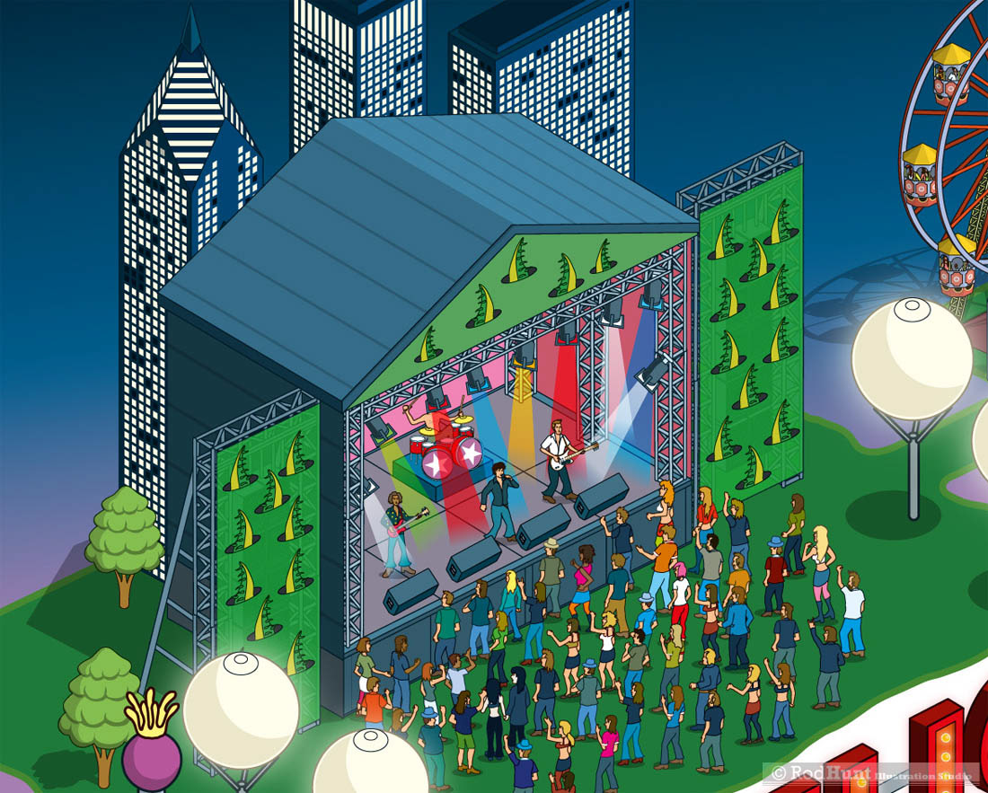 Music stages illustrated for festival maps