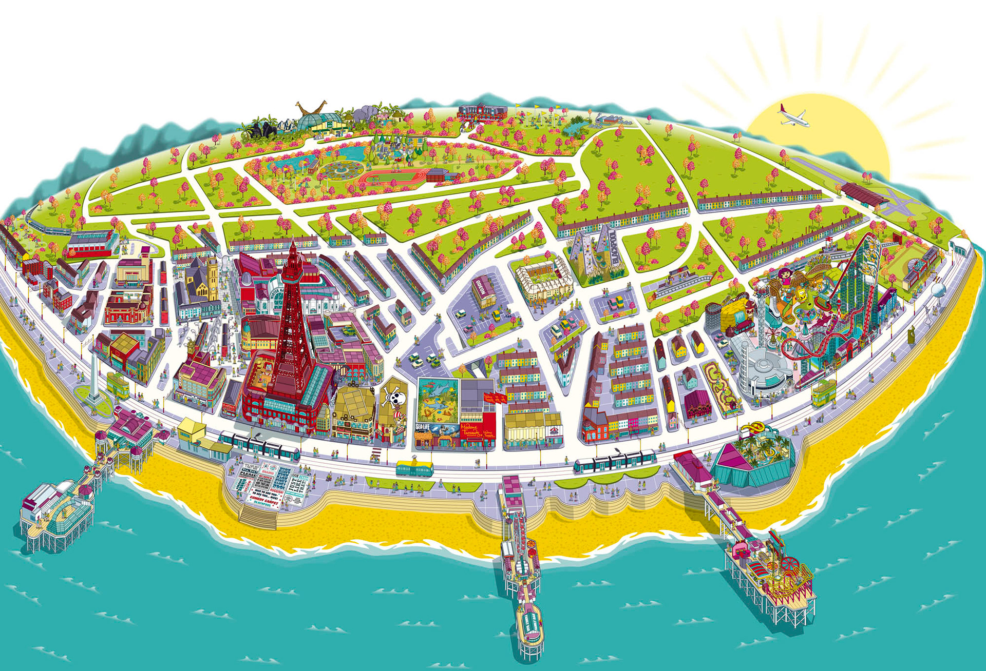 Seaside Resort Map Illustration - Marketing,  Advertising, Tourism Guide