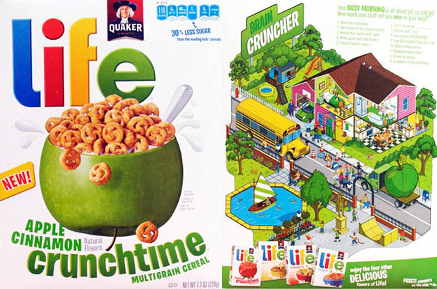 Game Illustrations by Rod Hunt on the back of the packaging for Quaker Life Cereals