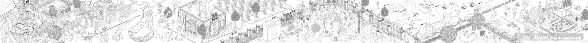 Black and white line art illustrations for colour by numbers wall mural