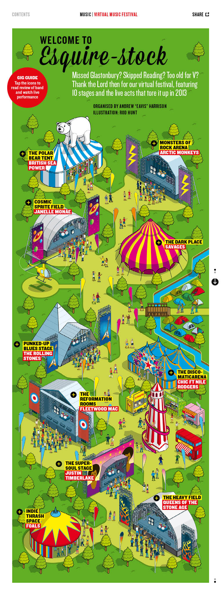 Rod Hunt / Illustration Portfolios - Detailed Isometric Illustrations and  Map Illustration - Esquire-stock Music Festival Map Illustration