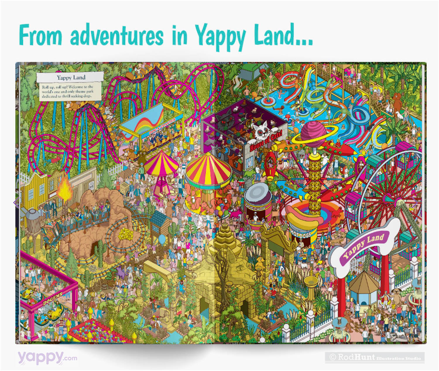 Personalised Picture Books a custom Where's Waldo / Wally style children's book featuring your own dog - detailed Isometric Pixel Art