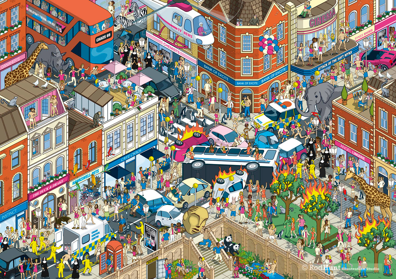 Unleash the Chaos - Lynx (Axe) Attract Viral Social Media Advertising Campaign illustration by Rod Hunt