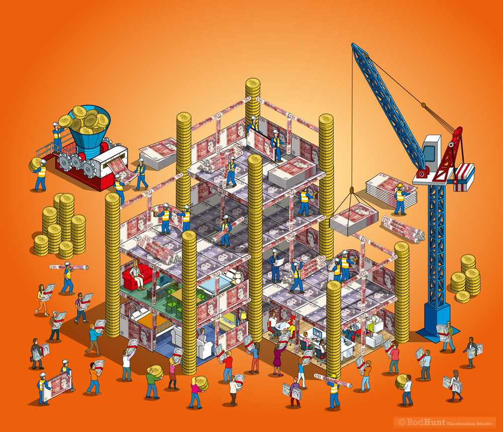 Illustration for Property Week Magazine Cover and inside spreads for the article ' The Wisdom of Crowds - Are experts right to be concerned about the rise of crowdfunding