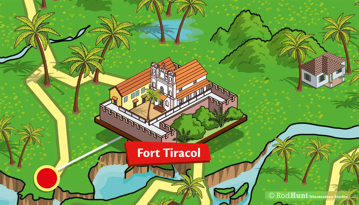 Tourism and hotel map illustration - detailed illustrated Tourist map of Goa, India created by Rod Hunt