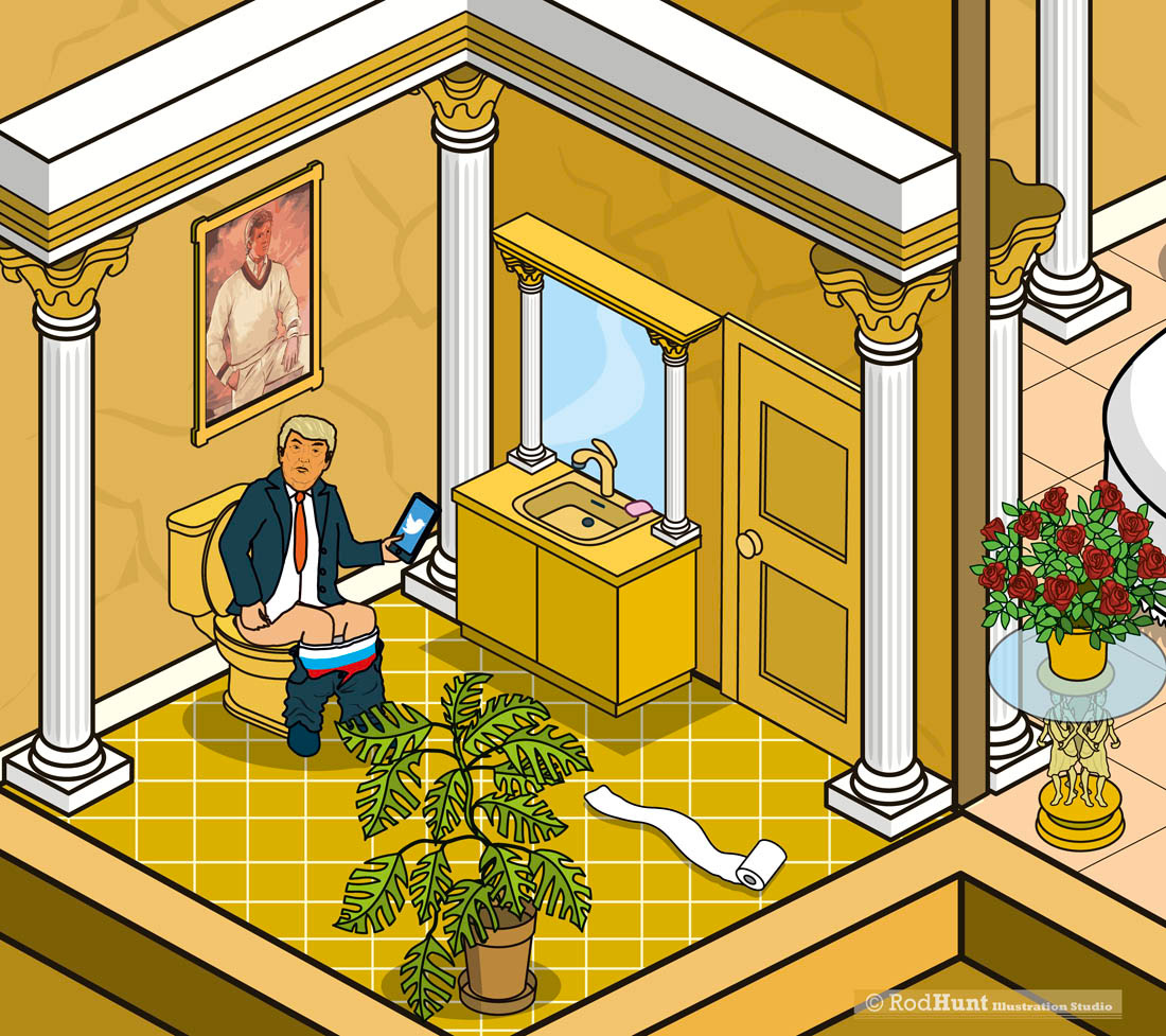 Pixel Art illustrations for an editorial on Donald Trump, the Fashion Business and global trade