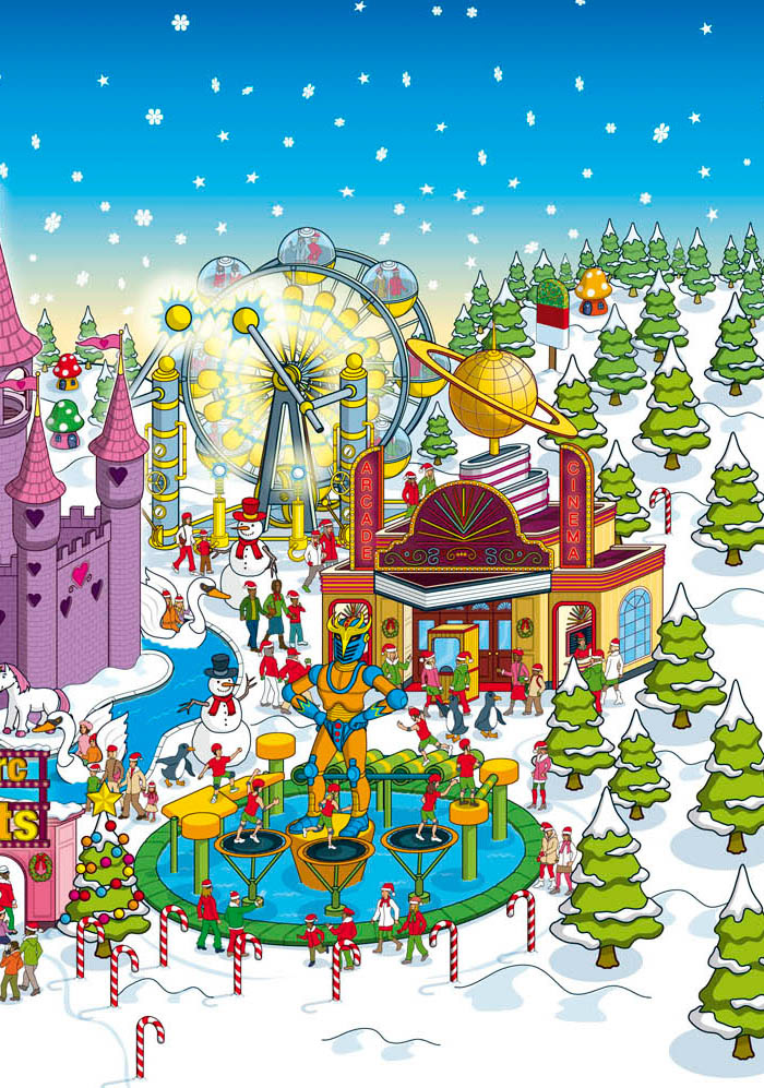 Colourful illustrations used in a Christmas marketing campaign