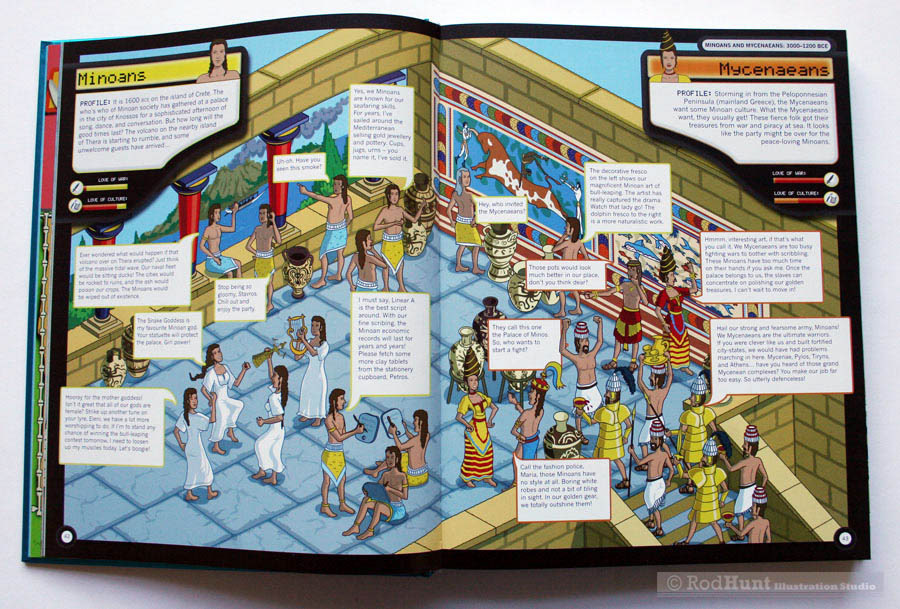 Minoans & Mycenaeans illustrations in a Children's Picture book on Human History
