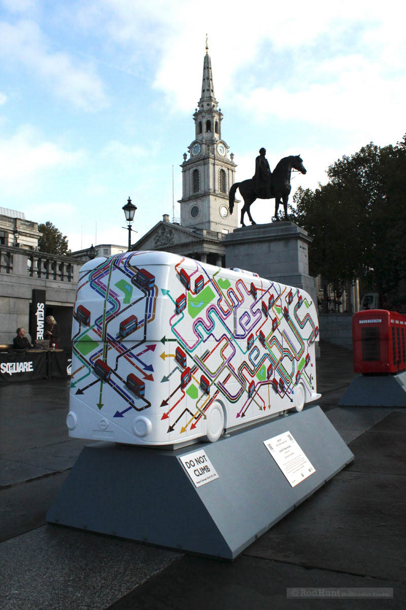 Public Artist's Sculpture and illustration in London's Trafalgar Square