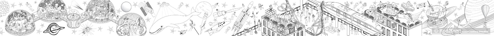 Colouring Wall line illustration for murals and installations at theme parks 