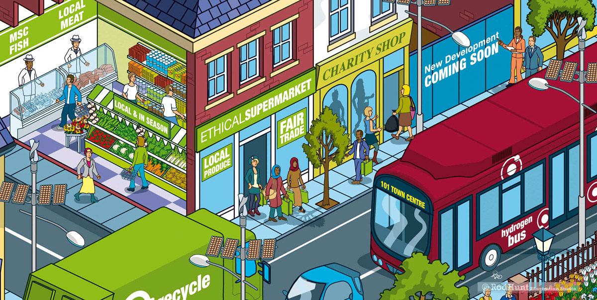 Green Town isometric Illustration