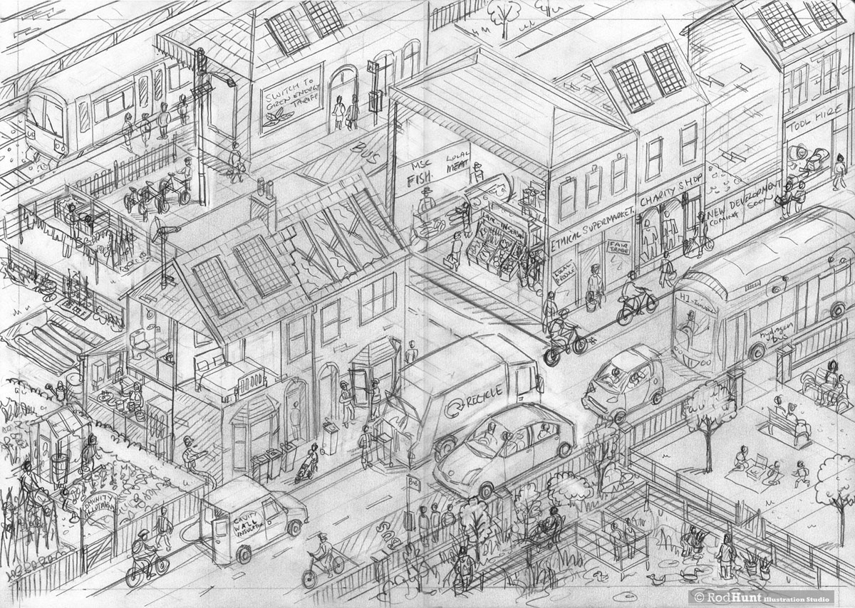 Concept drawings for environmental illustrations 