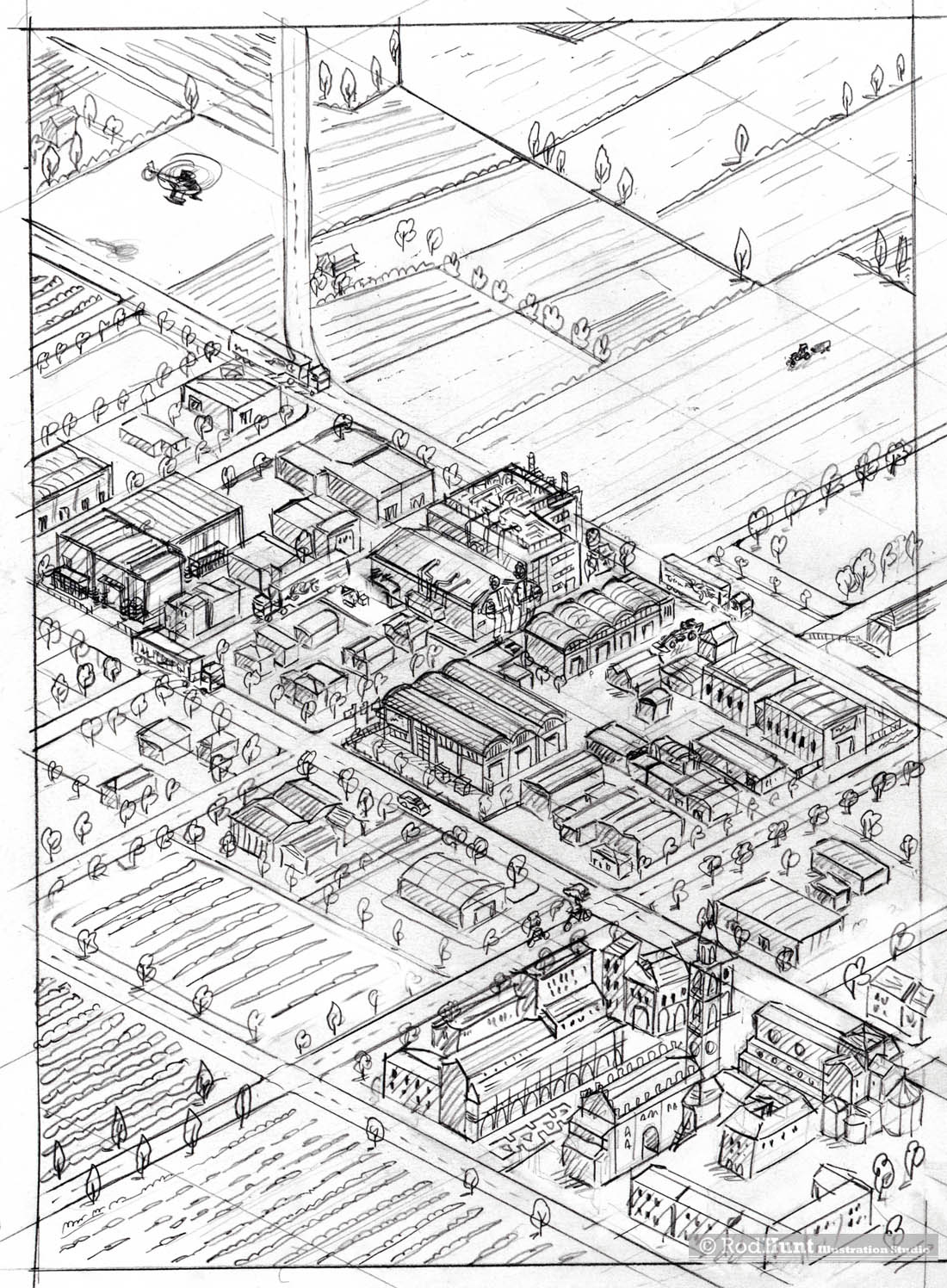Original pencil sketch for a hand drawn map