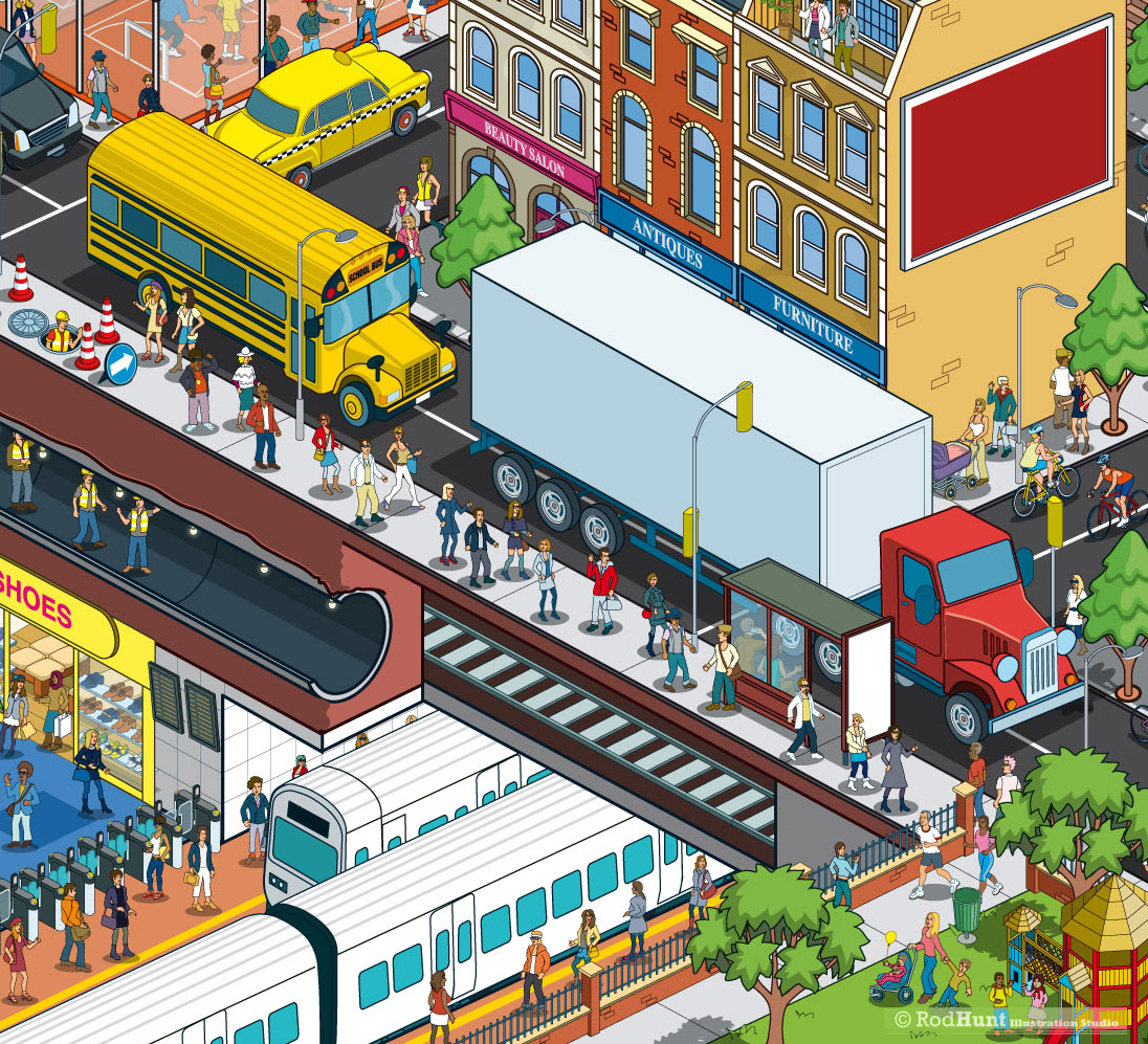 Cutaway city illustrations - commission isometric illustrators for your advertising and marketing project