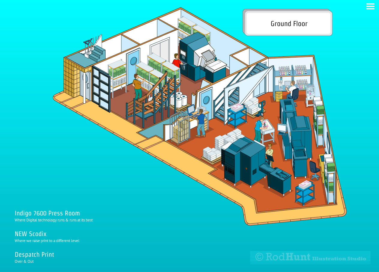 Architectural Illustrated Cutaway Building Map for businesses and offices