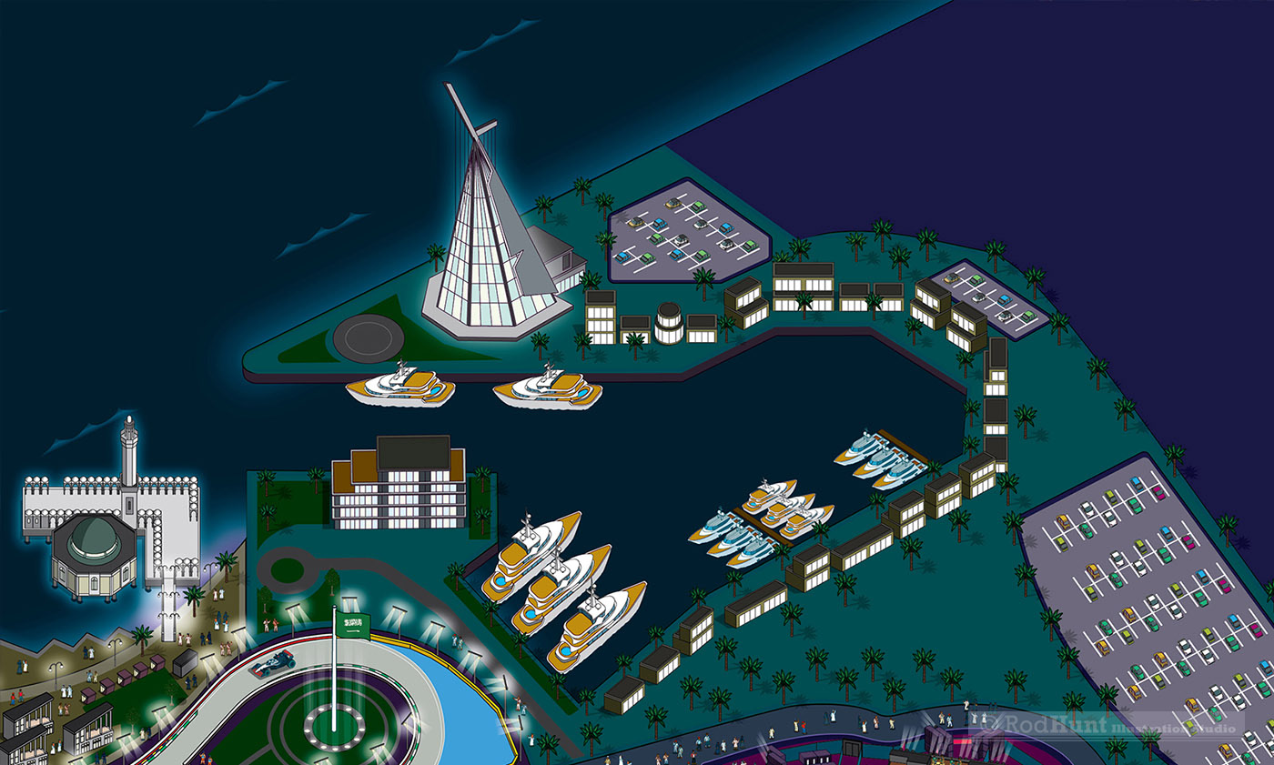 F1 Saudi Arabian GP Track Map - Jeddah Yacht Club - Grand Prix 2023 Map Illustration