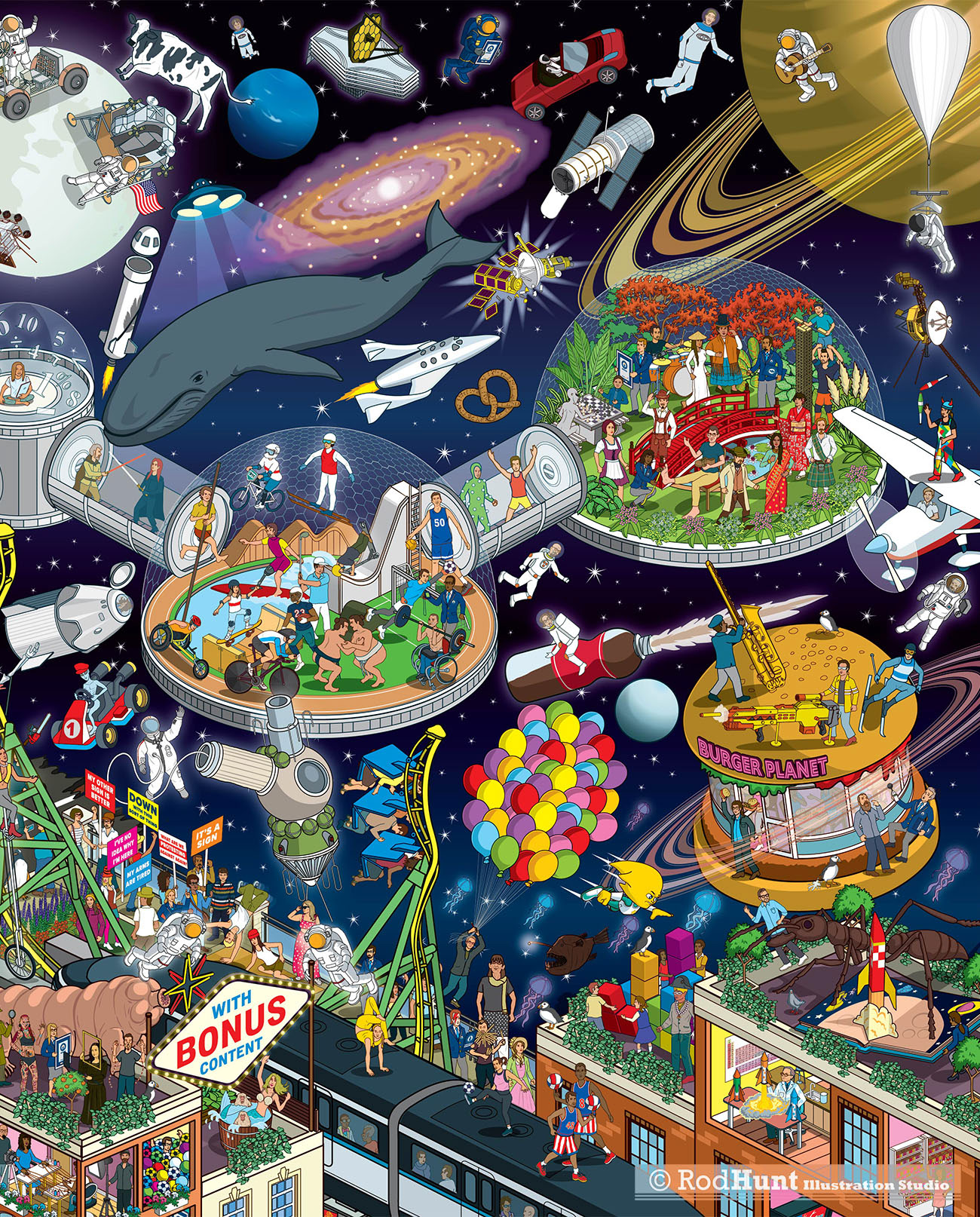 Where's Wally / Waldo style illustration Picture Puzzles Activity Book style for Guinness World Records 2023 book cover