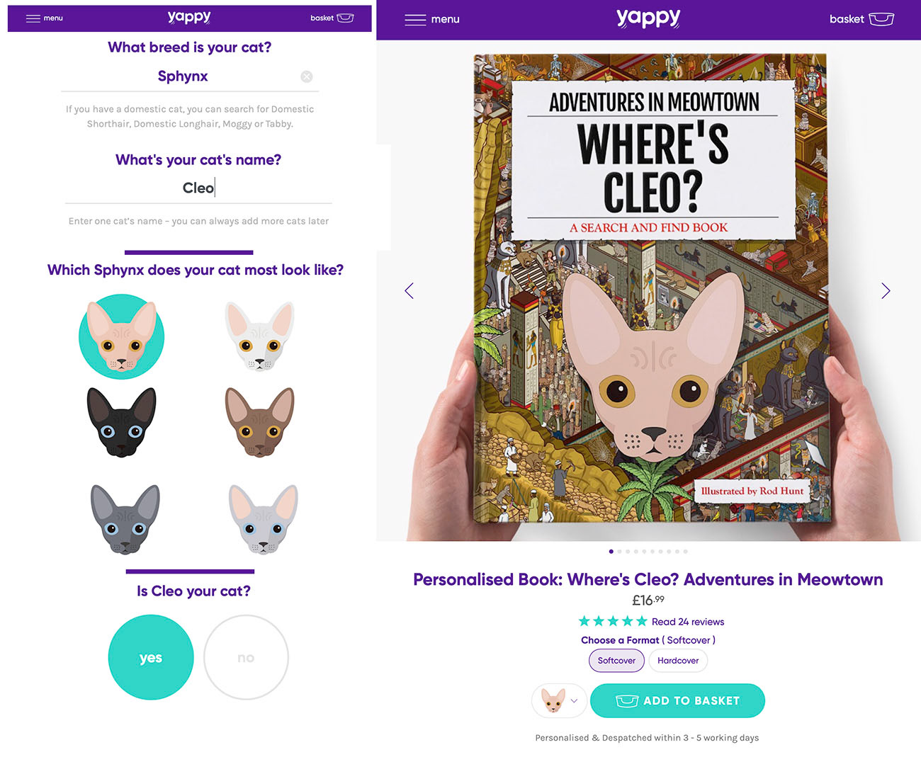 Purchase Where's Your Cat? Personalised search and find book form Yappy.com - choose your cat's breed and name