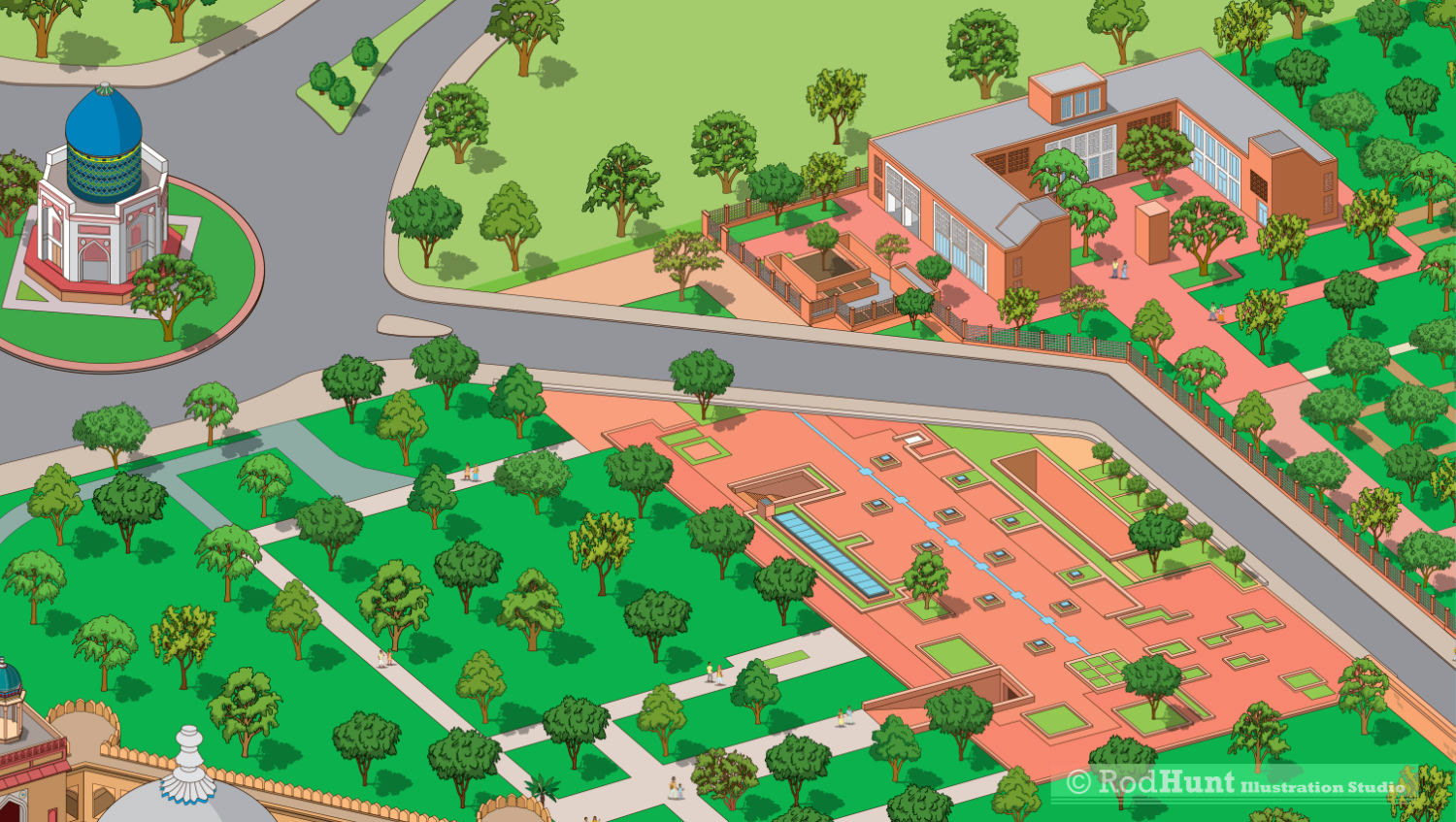 Humayun's Tomb World Heritage Site Museum in New Delhi and Sabz Burj detail from the detailed heritage map illustration