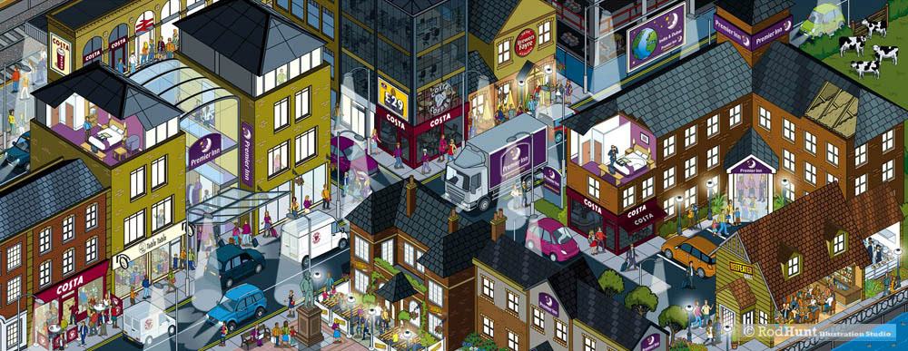 Hospitality Brands Business Cityscape Illustrations