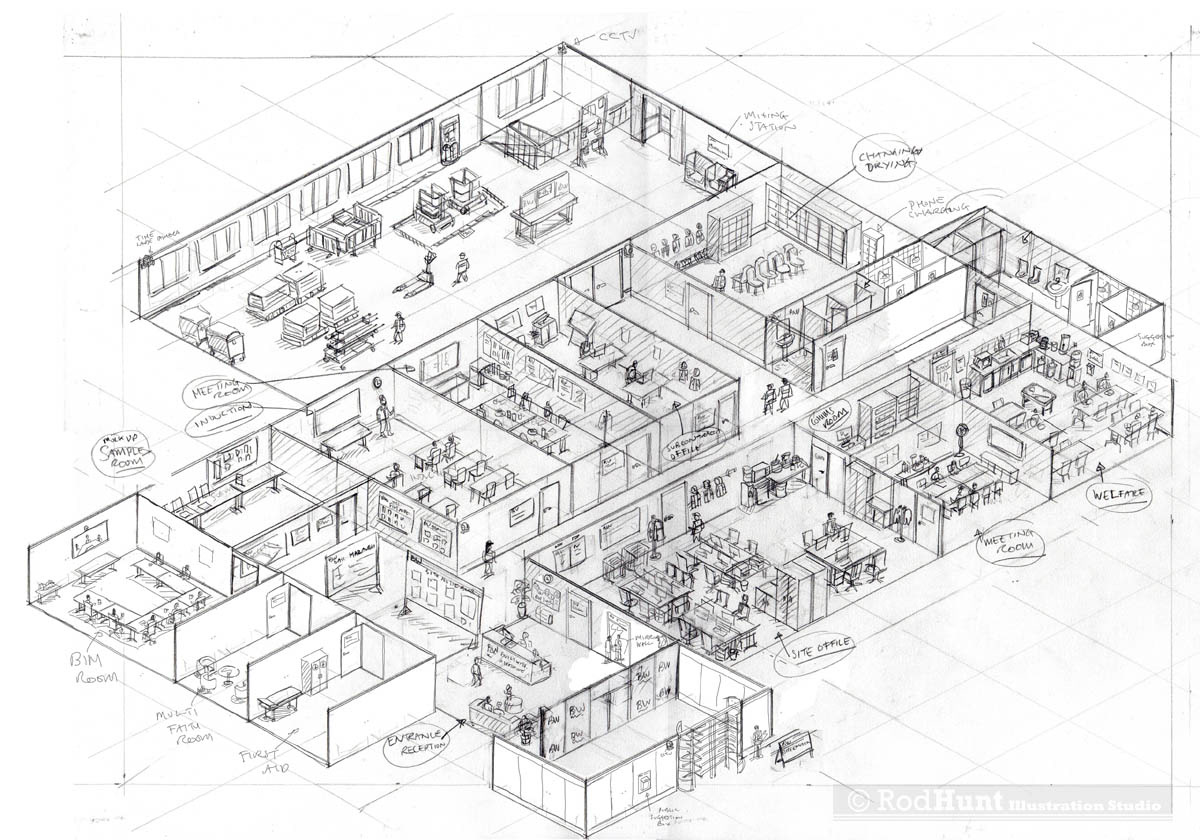 architecture isometric drawing illustrator