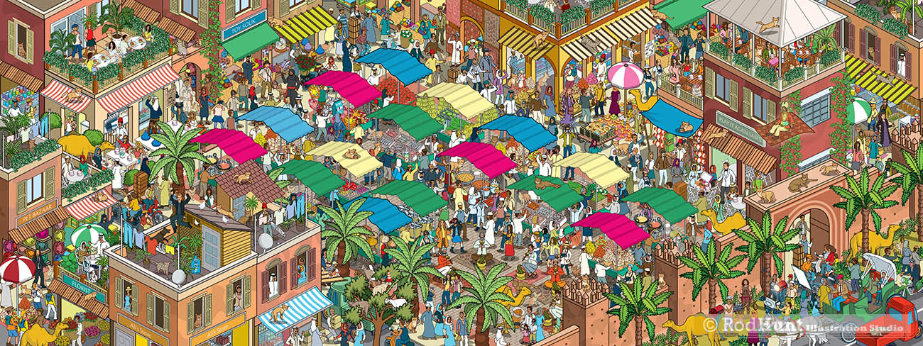 Yappy Where's your dog / cat? Wild Ride to... Illustrated Hidden Picture book - Morocco illustration