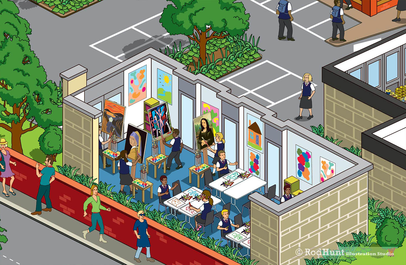 Art Room interior - Cheltenham Prep School Map Illustration - Details of Facilities and classrooms