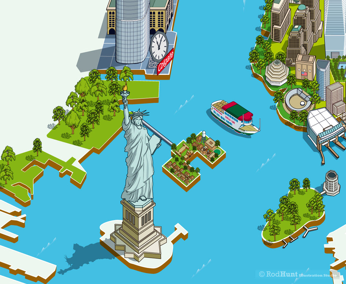 Map illustration design for an illustrated Tourist City Map of NYC