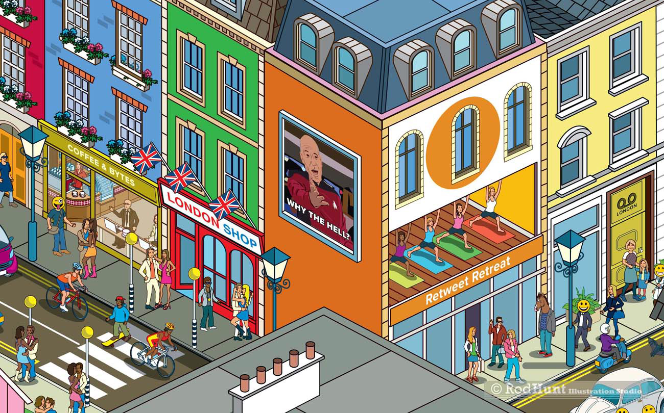 Cityscape Mural Illustrator - Detailed isometric street scene illustration