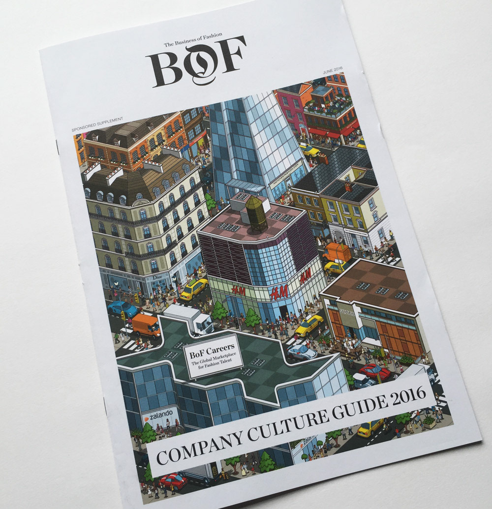 The Business of fashion magazine cover using a detailed city illustration 
