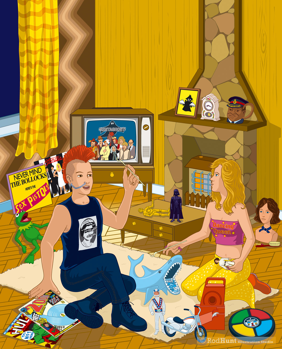 1975-1979 Nostalgic Children's TV, Film, Pop Culture Illustration - Punk, Disco, Star Wars, Muppets, Comics, Rentaghost, Tiswas, Sex Pistols, Blondie