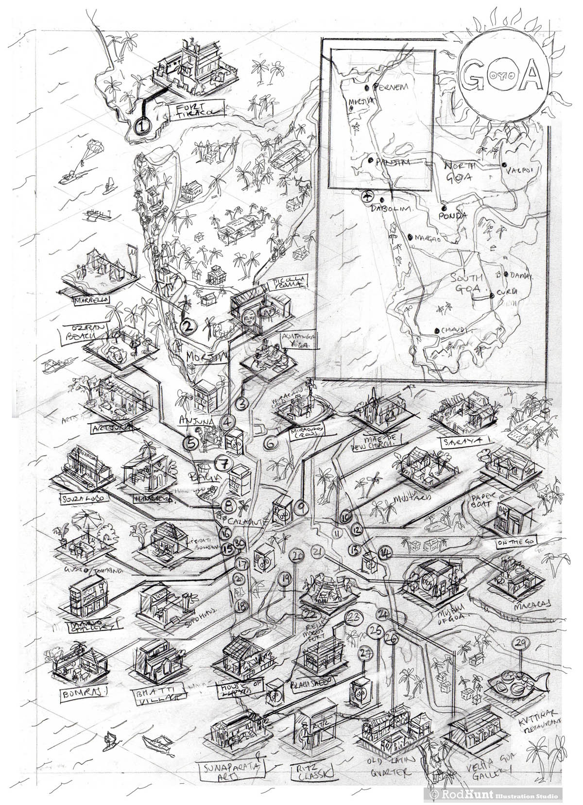Original pencil sketch for the Goa Map