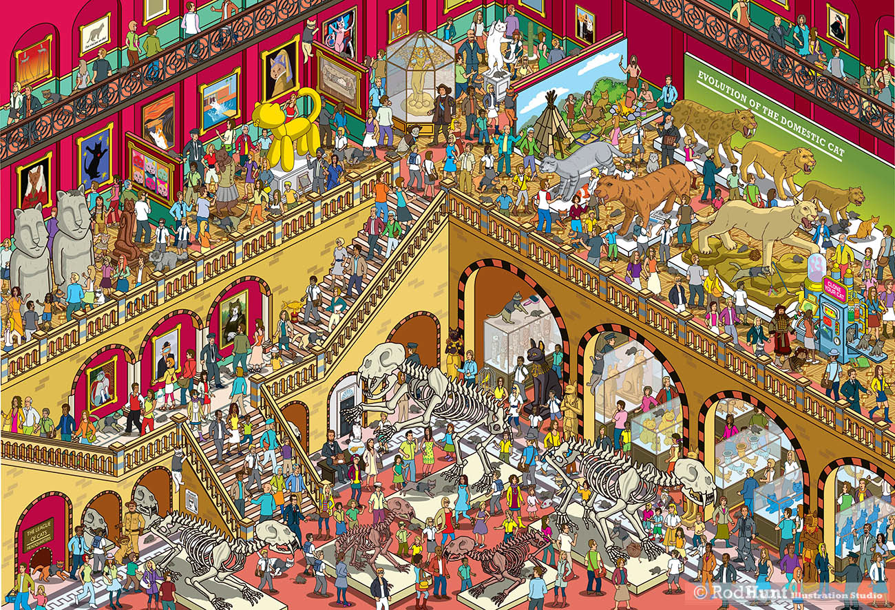 Yappy.com Where's Your Cat/Dog? Adventures in Meowtown: Personalised search and find Book - Natural History and museum illustration