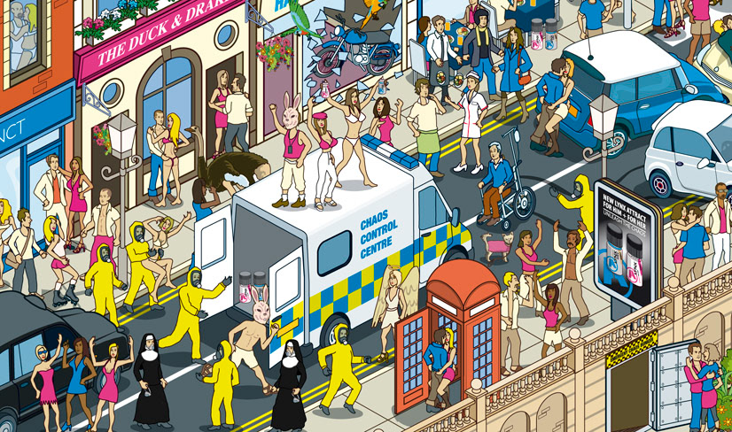 isometric street scene illustration