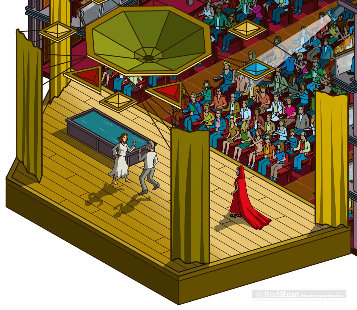 3D isometric perspective architectural drawing of a theatre 