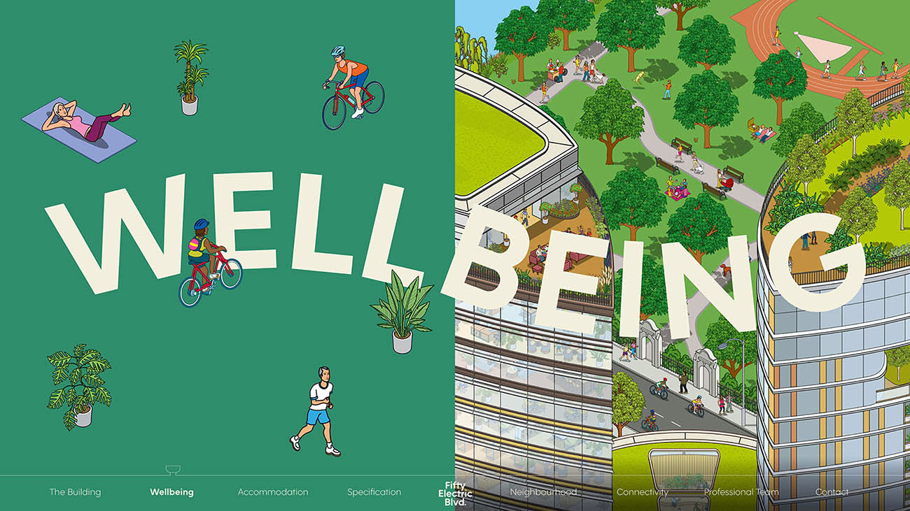 Wellbeing - 50 Electric Boulevard Brochure Illustrations