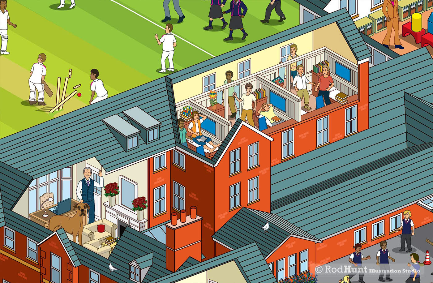 Boarding Dormitories - Cheltenham Prep School Map Illustration - Details of Facilities and classrooms