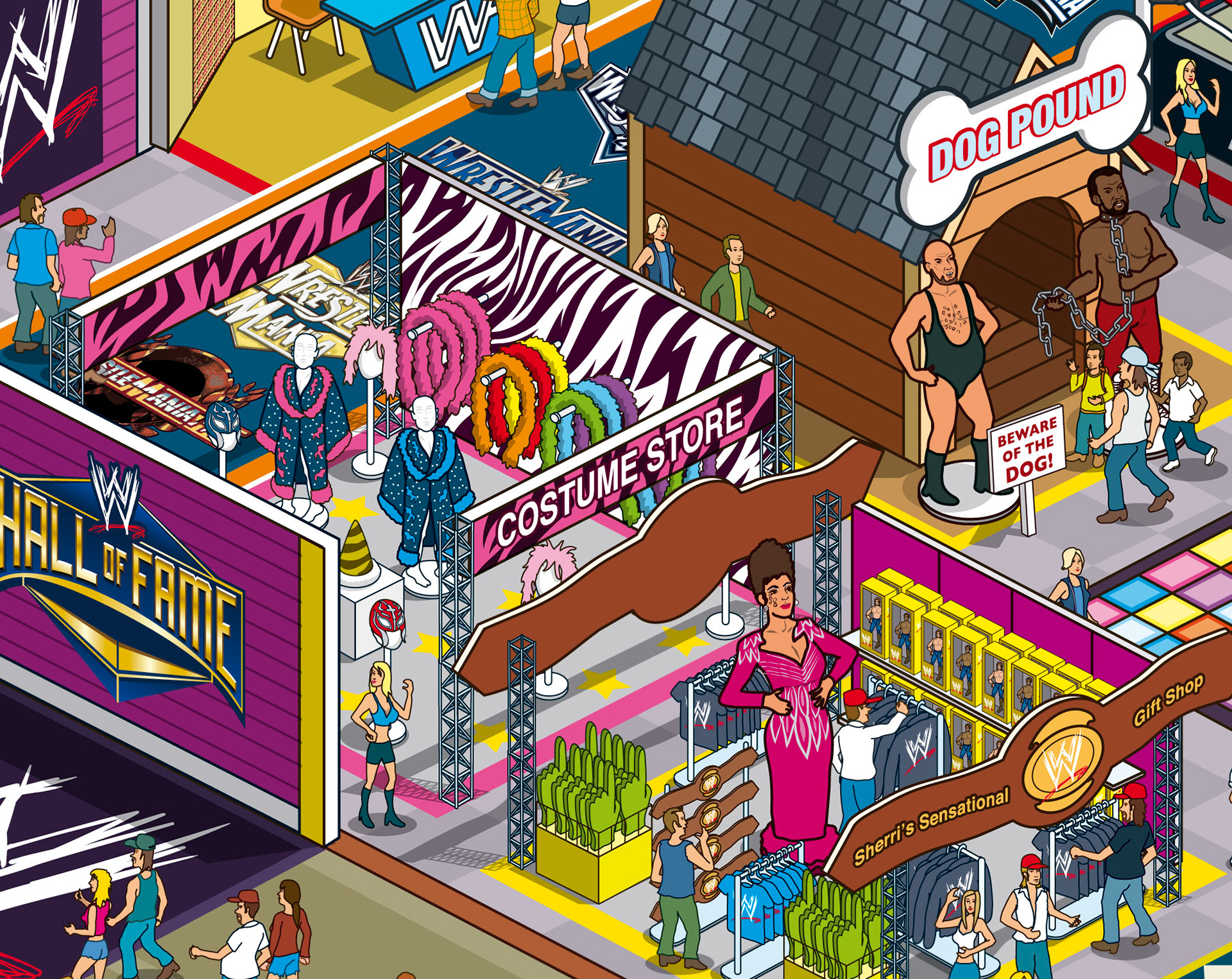 Where's Waldo / Wally type Visualisation of the WWE Hall of Fame in isometric Pixel Art style