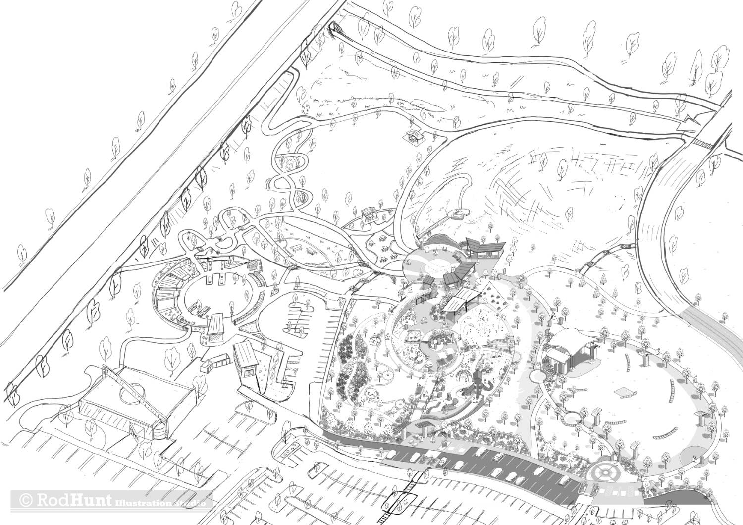 Original pencil sketch concept drawing to plan out the map