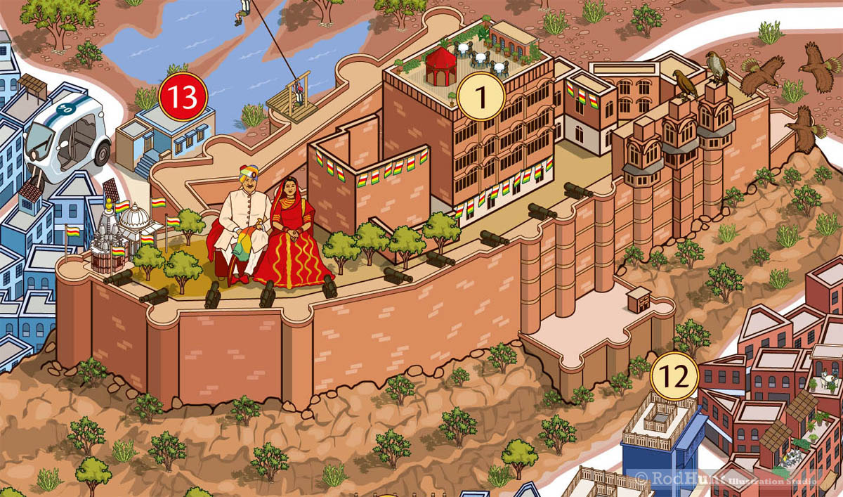 Map illustration Maker draws the Mehrangarh Fort Illustration in this detailed cartoon map