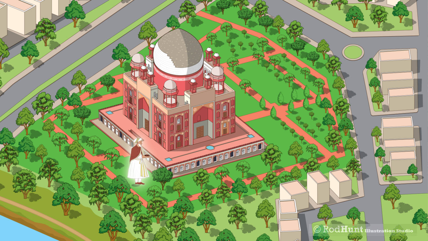 Rahim Khan-I-Khanan Mausoleum illustration in a huge mural map at the Humayun's World Heritage Site Museum in New Delhi