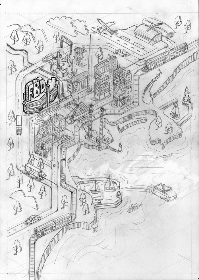 Hand drawn maps - Original pencil drawing for Dublin City Map